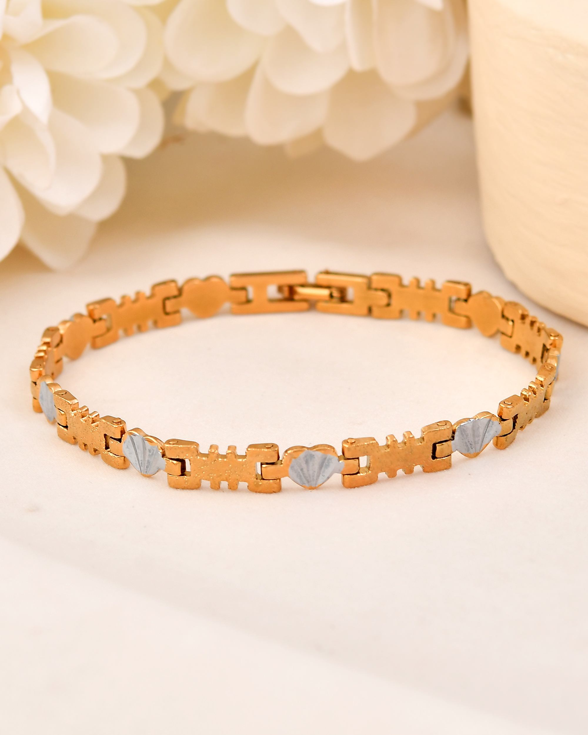 VOJ Gold And Silver Toned Stainless Steel Designer Bracelet For Men