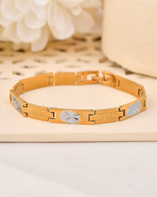 VOJ Gold And Silver Toned Stainless Steel Textural Designer Bracelet For Men