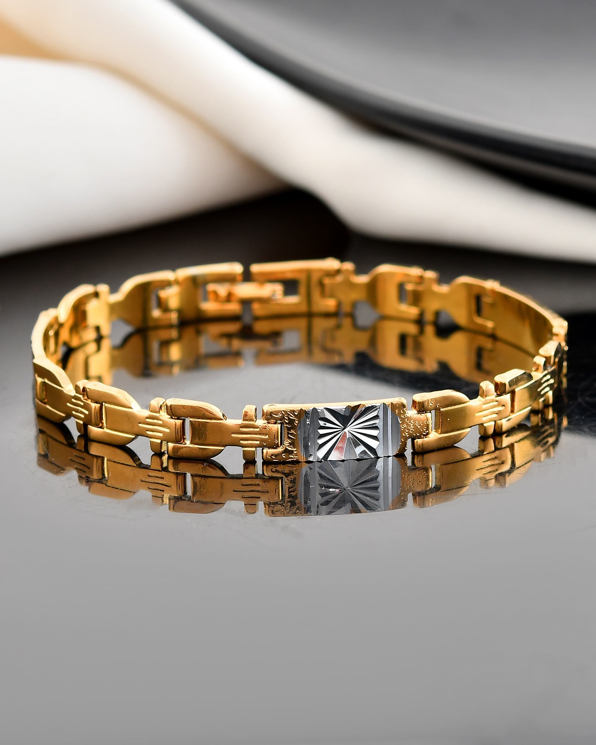 VOJ Dual Toned Textural Designer Bracelet For Men