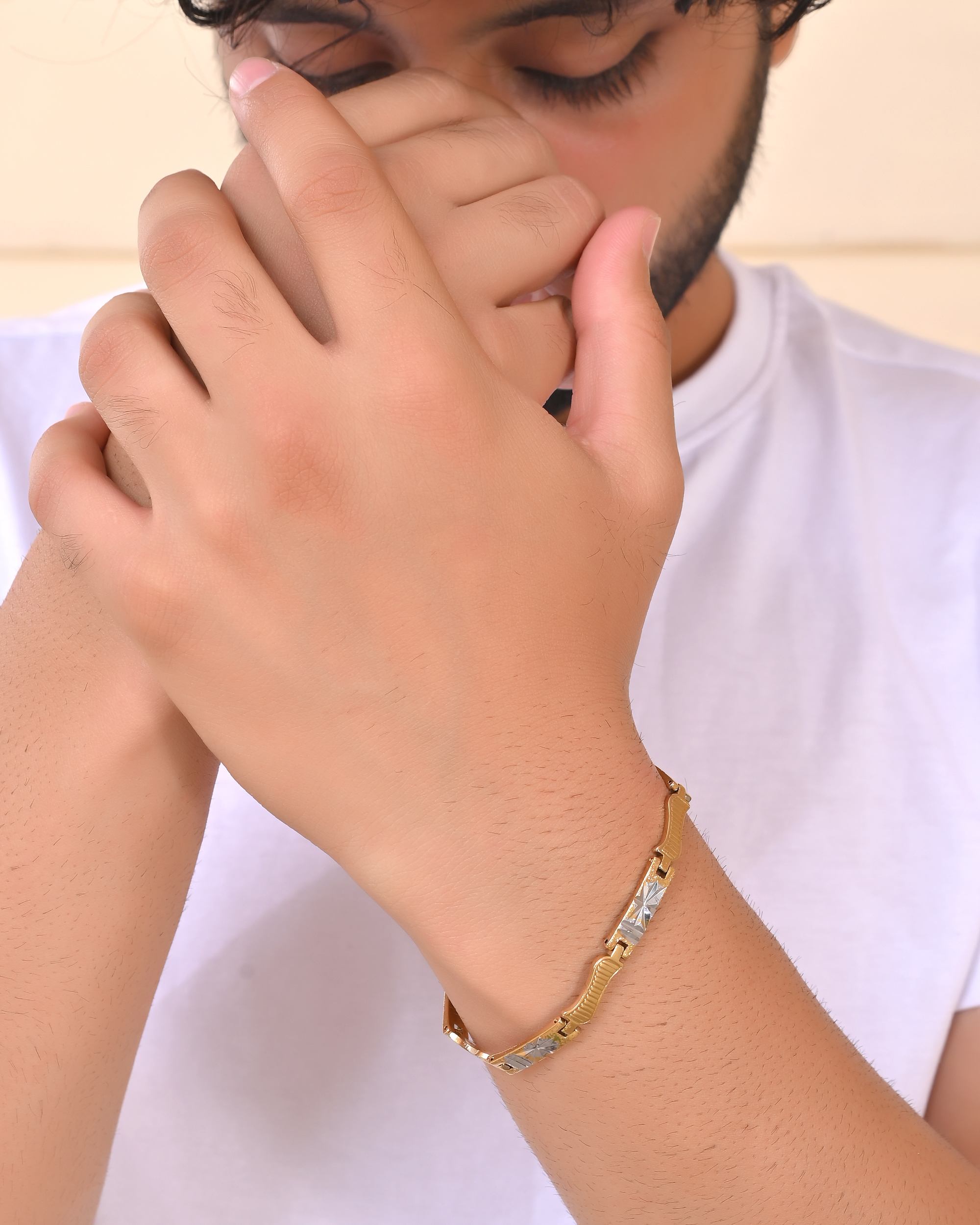 VOJ Double Toned Textural Designer Linked Bracelet For Men