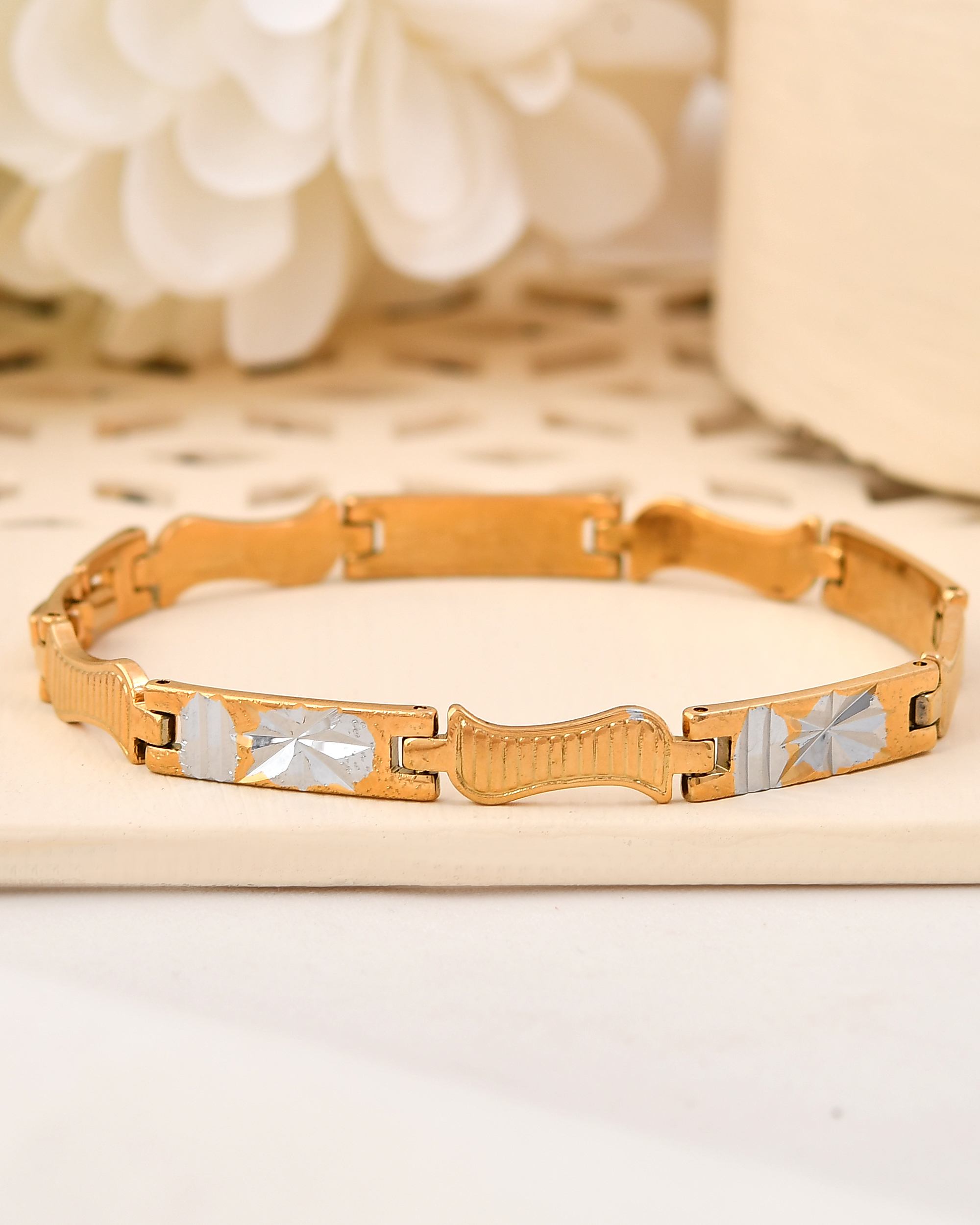 VOJ Double Toned Textural Designer Linked Bracelet For Men