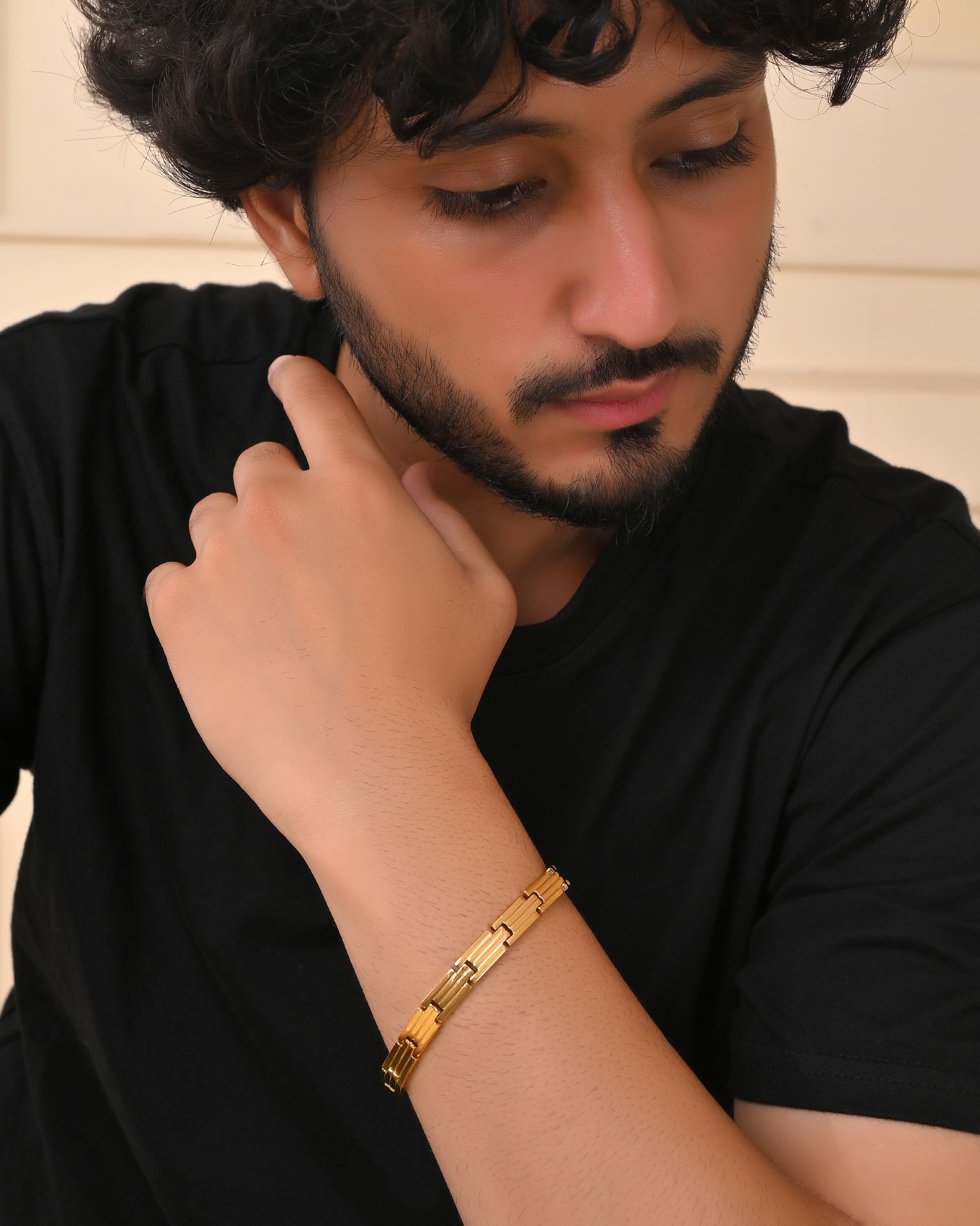 VOJ Gold Polished Linked Designed Bracelet For Men's