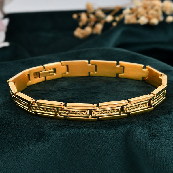 VOJ Men Gold Polished Textural Link Bracelet