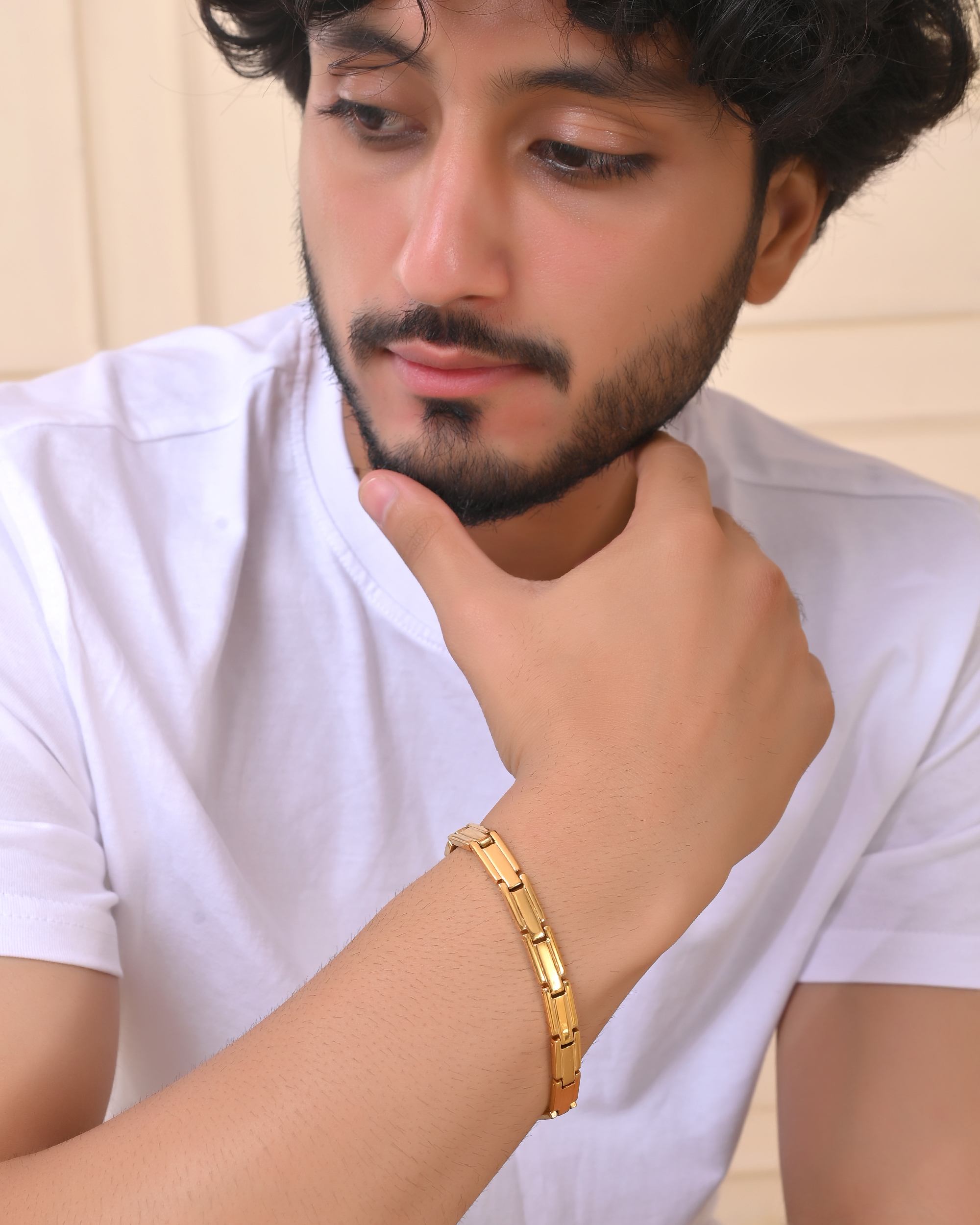 VOJ Gold Toned Linked Minimal Bracelet For Men's