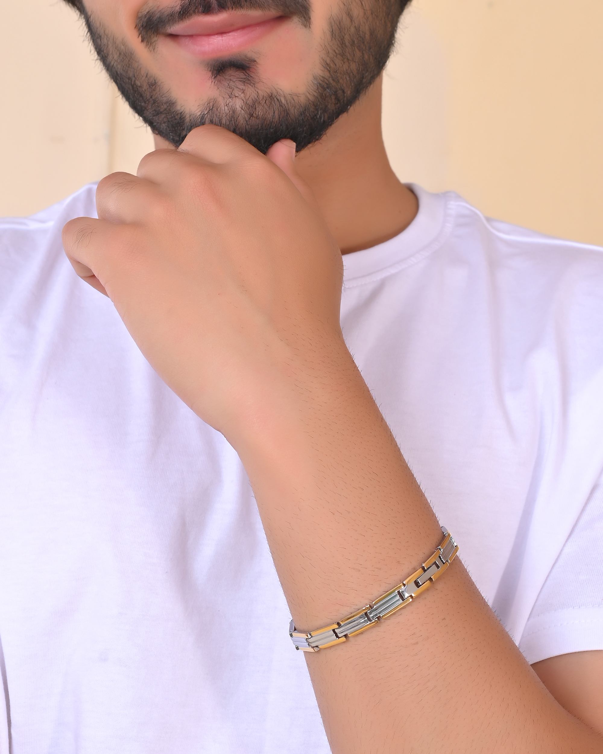 VOJ Men Double-Toned Stainless Steel Linked Chain Bracelet