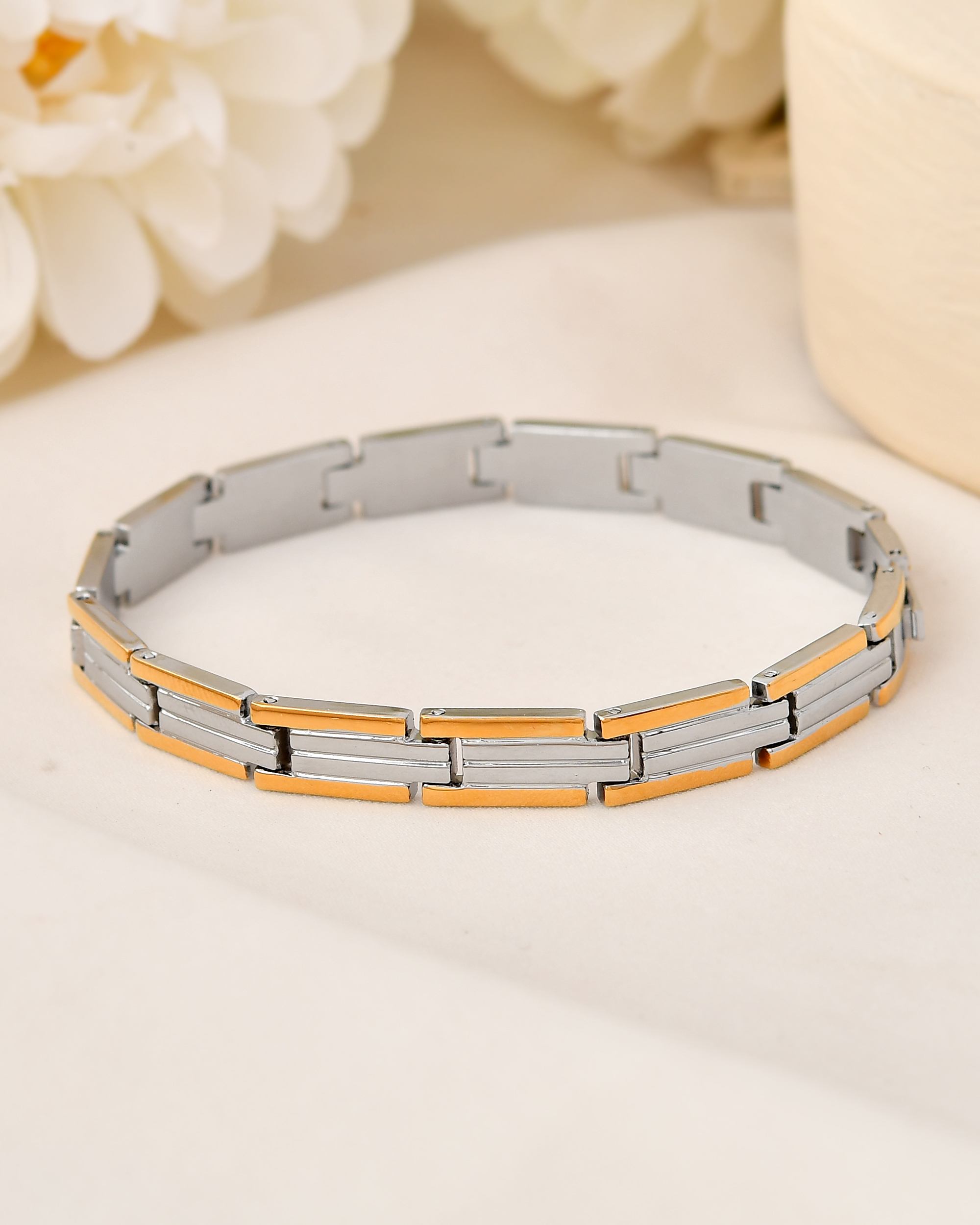 VOJ Men Double-Toned Stainless Steel Linked Chain Bracelet