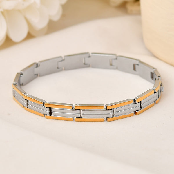 VOJ Men Double-Toned Stainless Steel Linked Chain Bracelet