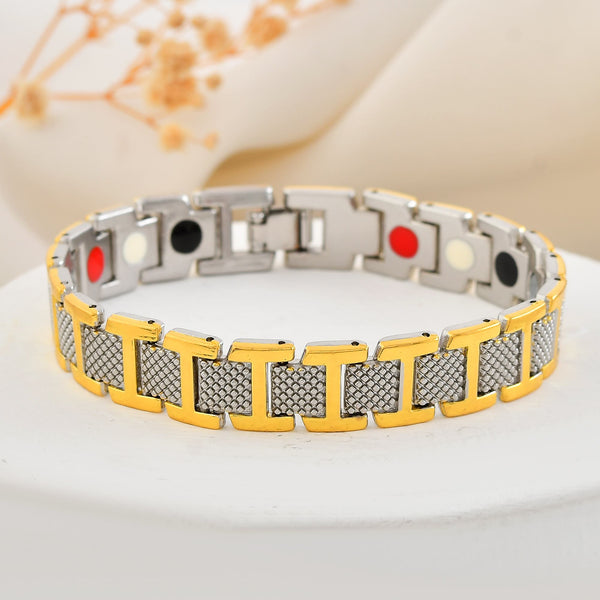 VOJ Silver And Gold Polished Stylish Geometrical Shaped Men's Bracelet - Distacart