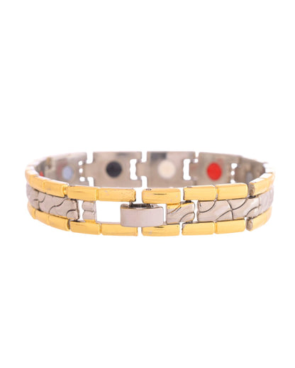 VOJ Silver And Gold Polished Textural Designed Linked Shaped Men's Bracelet - Distacart