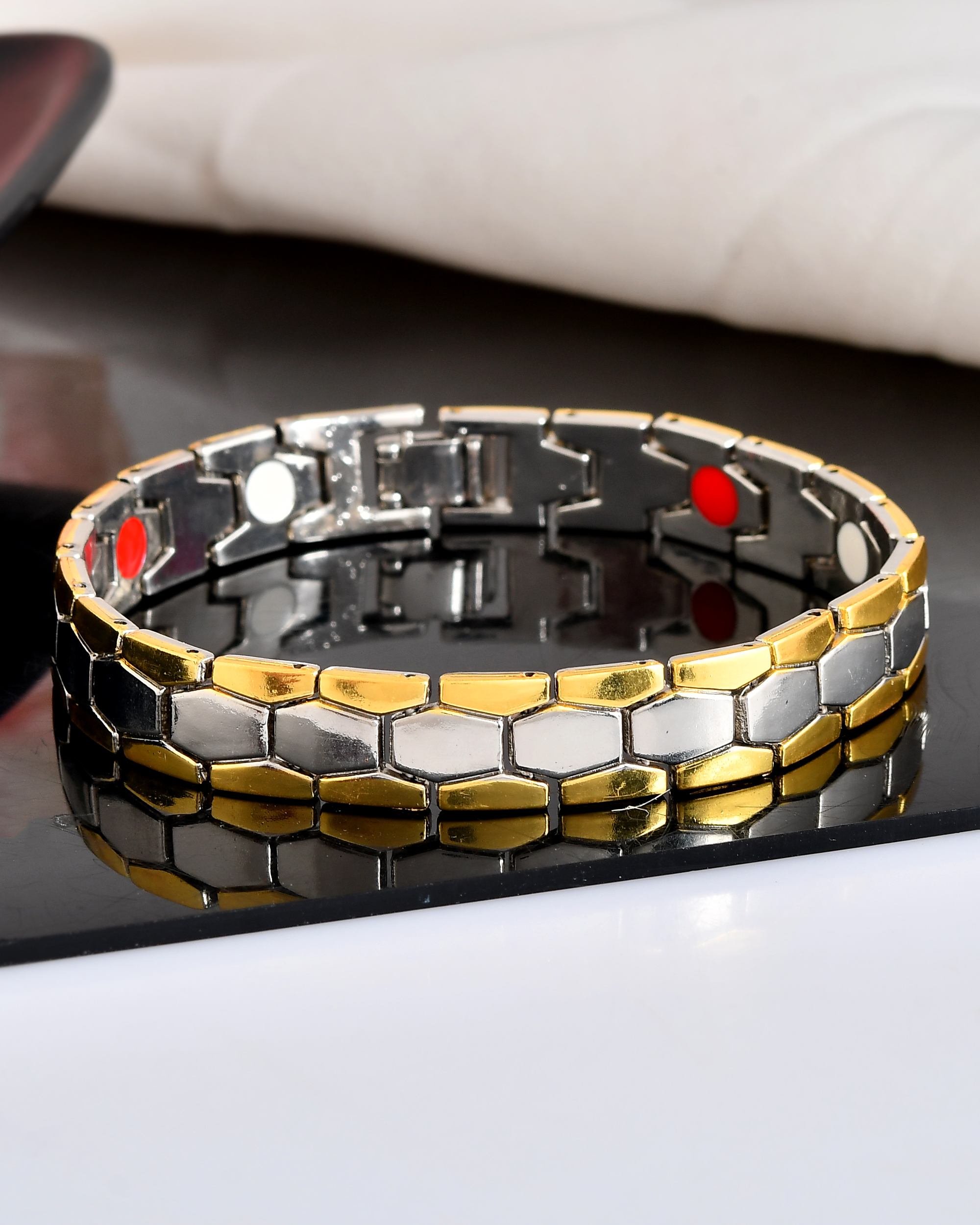 VOJ Silver And Gold Polished Minimal Geometrical Shaped Men's Bracelet