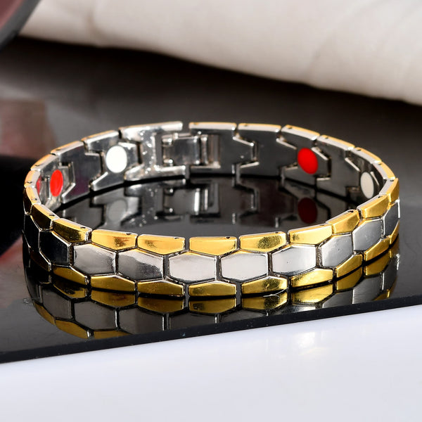 VOJ Silver And Gold Polished Minimal Geometrical Shaped Men's Bracelet