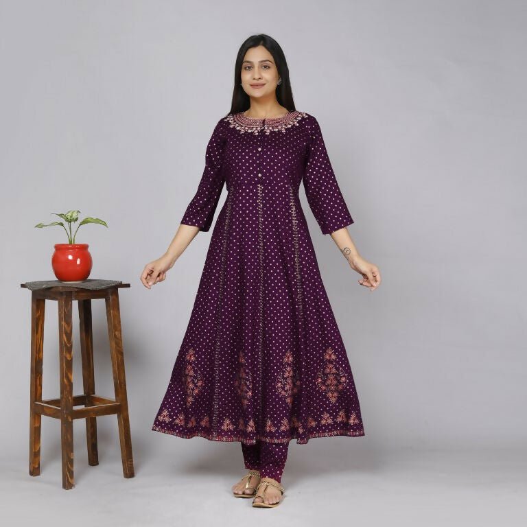 Alvano Women' Stylish Anarkali Kurta with Pant and Dupatta for Women and Girls Rayon (Wine) - Distacart