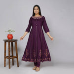 Thumbnail for Alvano Women' Stylish Anarkali Kurta with Pant and Dupatta for Women and Girls Rayon (Wine) - Distacart