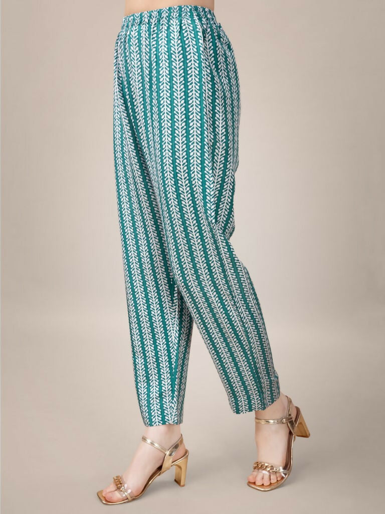 Jyoti Fashion Women's Teal Rayon Print with Embroidery & Fancy Lace Work Kurta with Trouser & Dupatta - Distacart