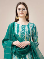 Thumbnail for Jyoti Fashion Women's Teal Rayon Print with Embroidery & Fancy Lace Work Kurta with Trouser & Dupatta - Distacart
