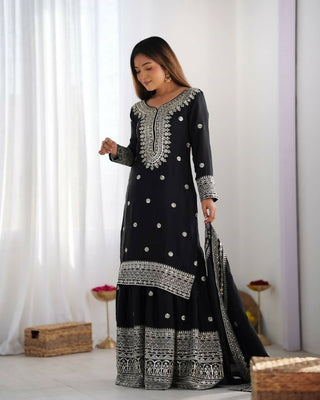 Teeya Creation Black Colour Chinnon Silk Heavy Embroidery Work Fully Stitched Salwar Suit