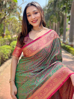 Thumbnail for Mitera Ethnic Motifs Zari Silk Blend Saree - Distacart