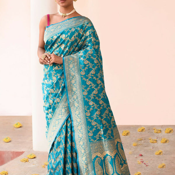 Joban Fashion Aqua Soft Pure Handloom Banarasi Silk Saree