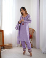 Thumbnail for Joban Fashion Light Purple Kurta set with Pant Chinon silk Thread with Sequins work