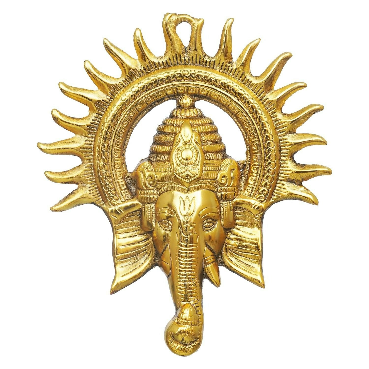 eCraftIndia Golden Lord Ganesha With Sun Decorative Metal Wall Hanging - Distacart