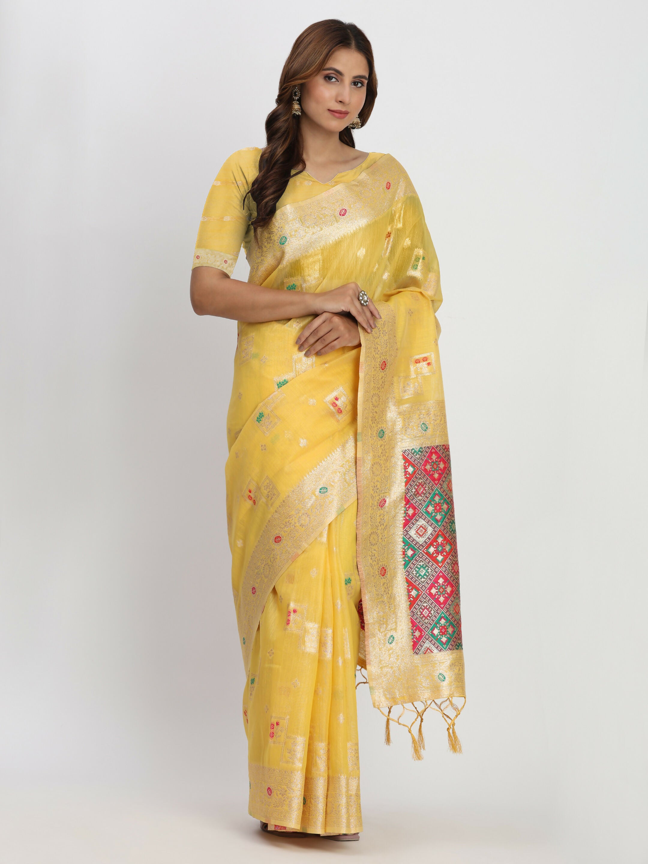 Astita Linen Cotton Yellow Saree