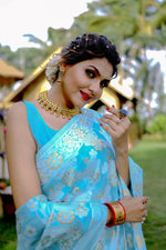 Thumbnail for Partywear Designer Sky Blue Jamdani contton Fancy Saree - Starwalk - Distacart