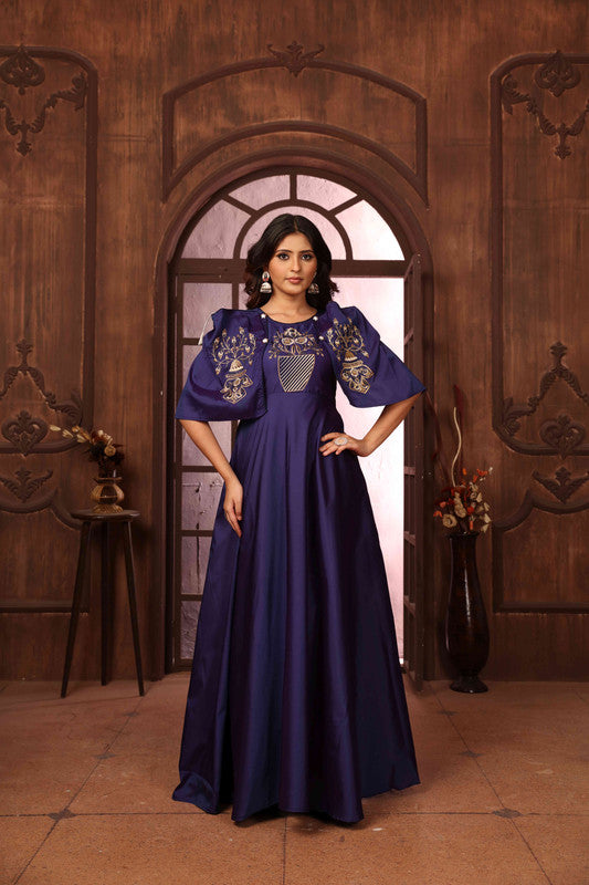 Hiral Fashion Blue Silk Embroidered Gown