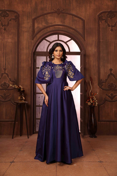 Hiral Fashion Blue Silk Embroidered Gown