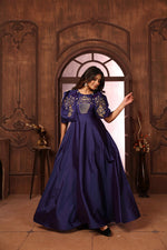 Thumbnail for Hiral Fashion Blue Silk Embroidered Gown