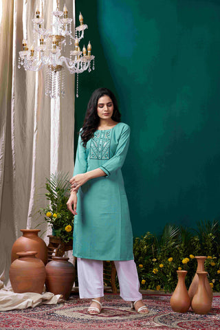 Hiral Fashion Green Cotton Solid Kurta Set