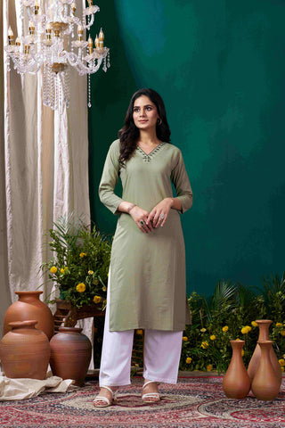 Hiral Fashion Sea Green Cotton Solid Kurta Set
