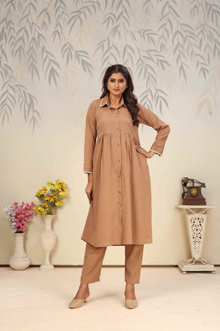 Hiral Fashion Rust Cotton Solid Kurta Set