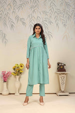 Thumbnail for Hiral Fashion Sea Green Cotton Solid Kurta Set