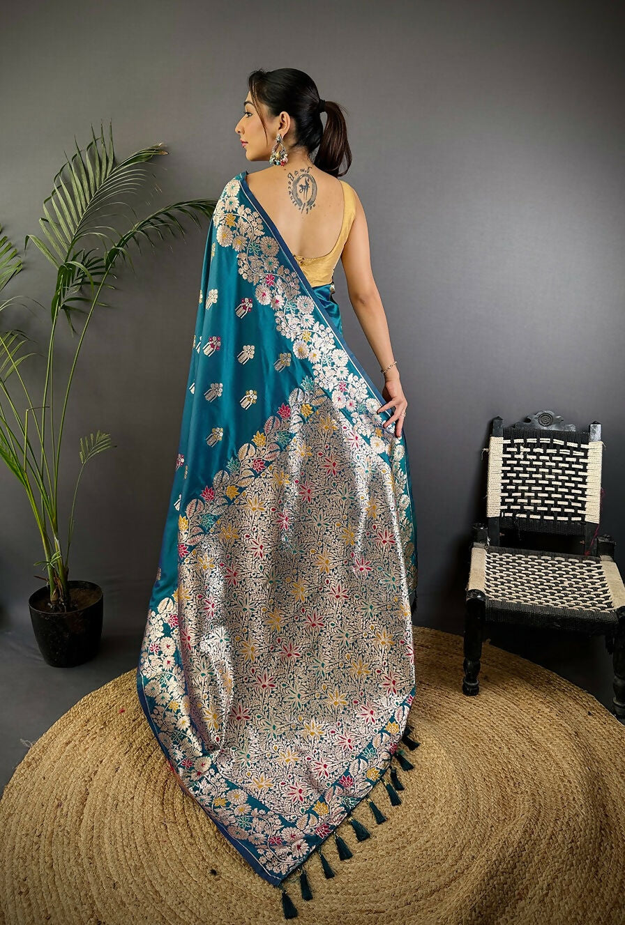 Joban Fashion Meenakari Royal Blue Woven Soft Silk Saree