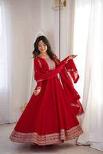 Thumbnail for Teeya Creation Maroon Color Vichitra Silk Embroidery Work Party Wear Long Gown - Distacart