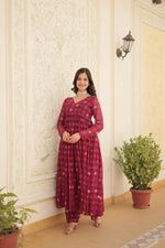 Thumbnail for Aastha Fashion Magenta Faux Georgette Printed Gown With Pant - Distacart