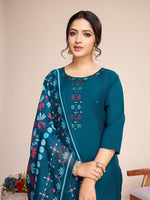Thumbnail for Lorenvalley Rama Chanderi Roman Silk Embroidered with Mirror Work Kurta Set