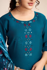Thumbnail for Lorenvalley Rama Chanderi Roman Silk Embroidered with Mirror Work Kurta Set