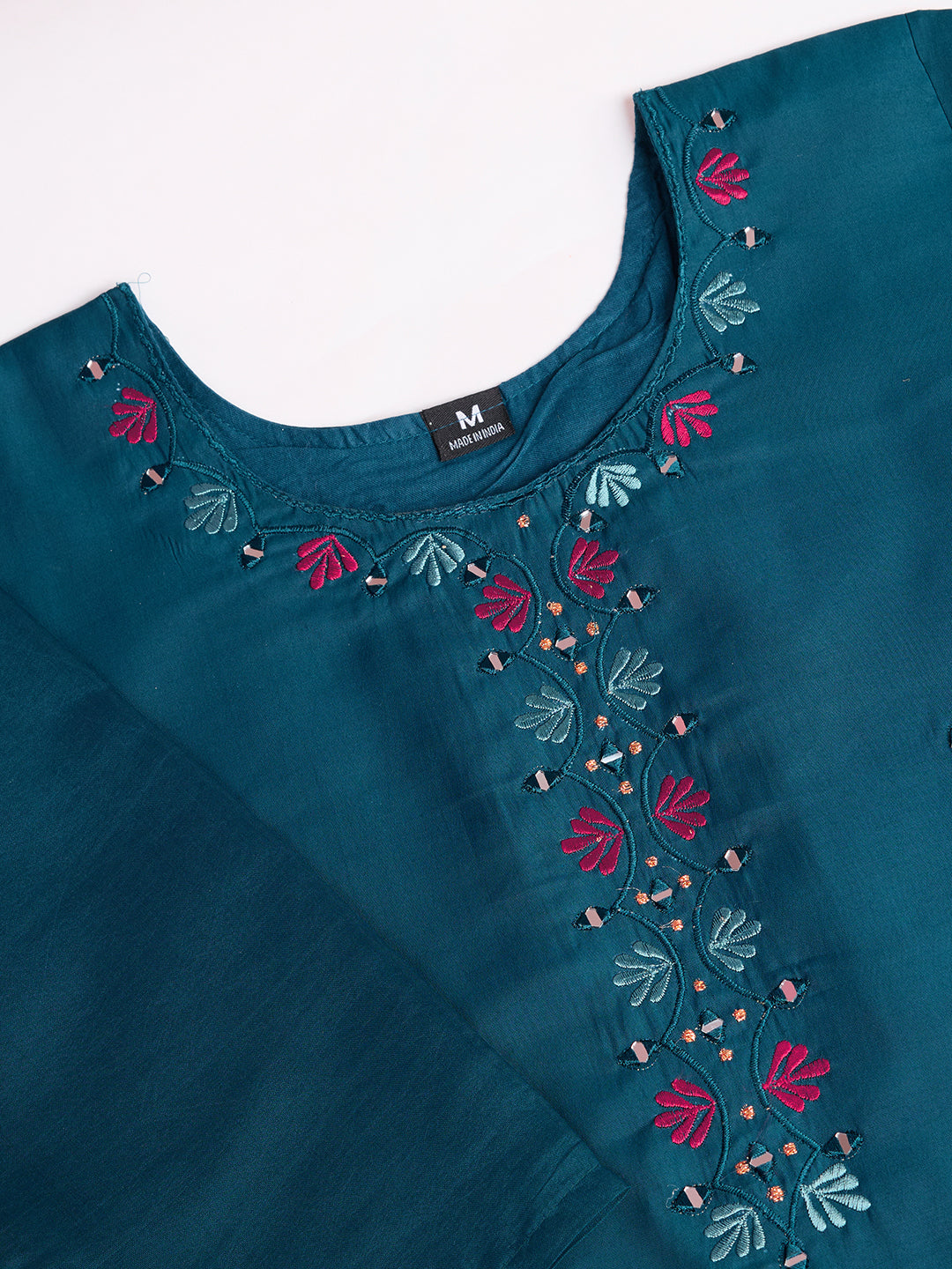 Lorenvalley Rama Chanderi Roman Silk Embroidered with Mirror Work Kurta Set