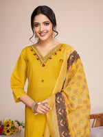 Thumbnail for Lorenvalley Mustard Chanderi Roman Silk Embroidered with Mirror Work Kurta Set