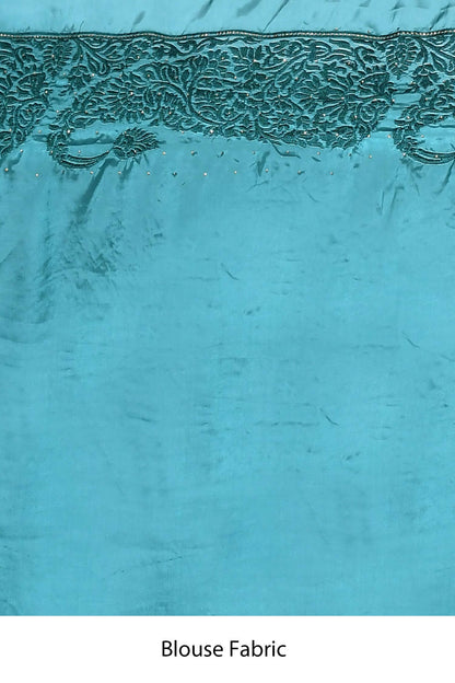 Light Blue Satin Silk Embroidered With Stone Work Festive Saree - Nimaya Denzy - Distacart