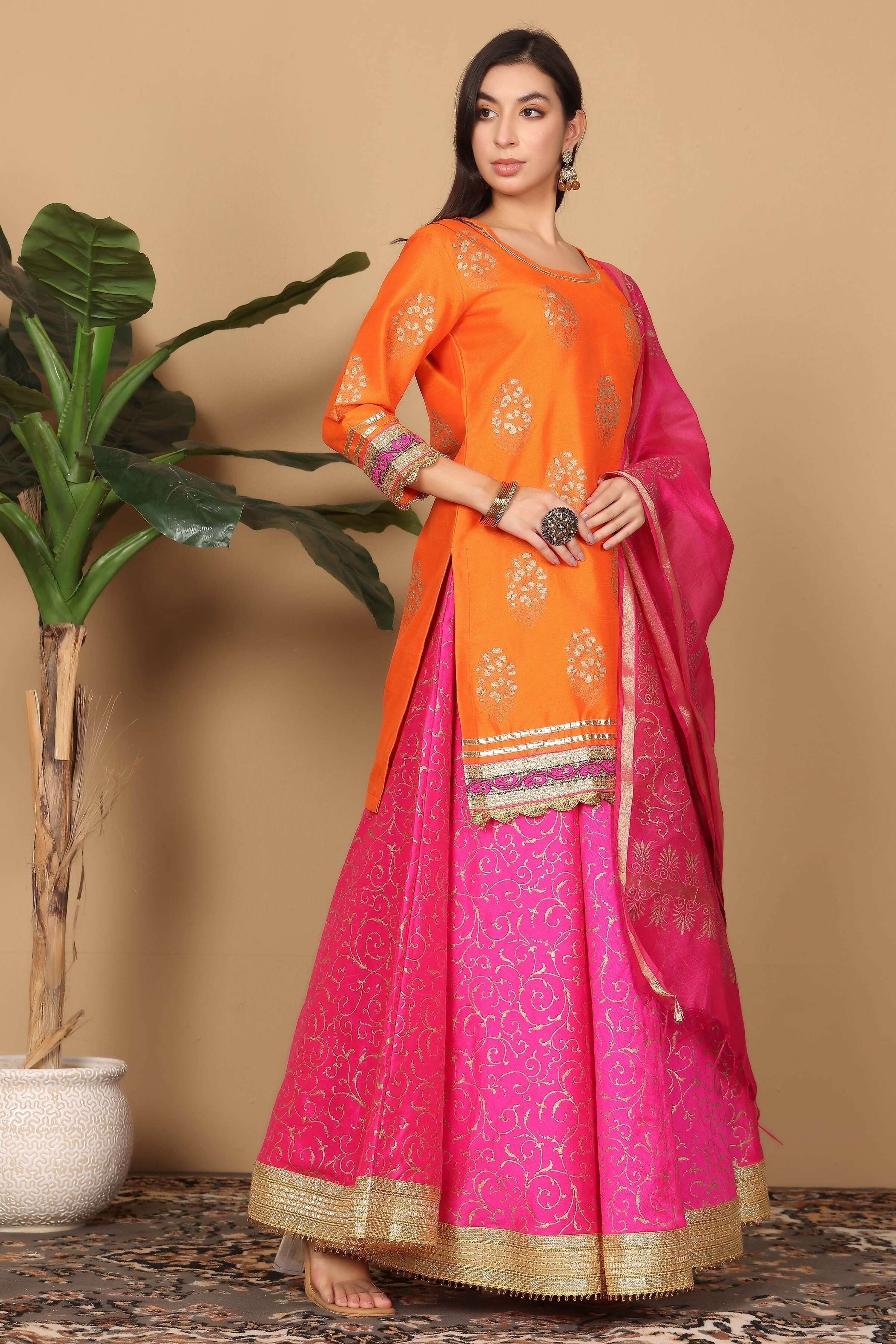 Joban Fashion Orange Silk Lehenga Set