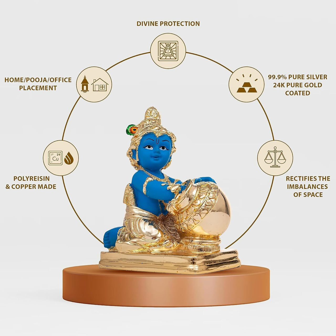 Idolkart Pure 999 Gold Coated Lord Krishna Idol - Distacart