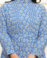 Thumbnail for Kaajh Women's Blue Floral Handblock Print Cotton Dress - Distacart