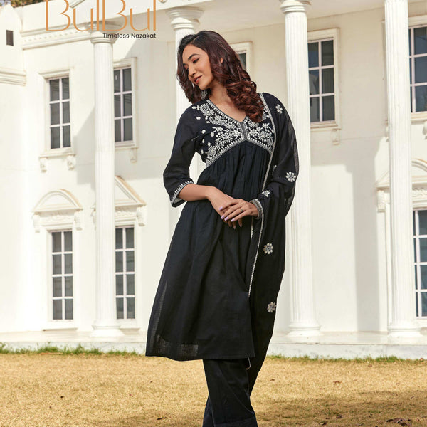BulBul Akanksha Black Cotton Kurta Set with Dupatta