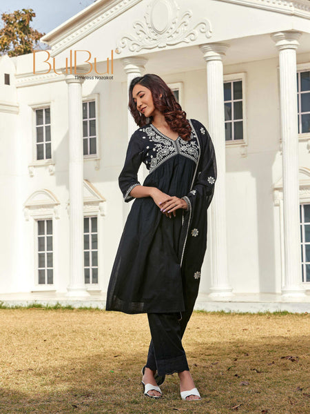 BulBul Akanksha Black Cotton Kurta Set with Dupatta