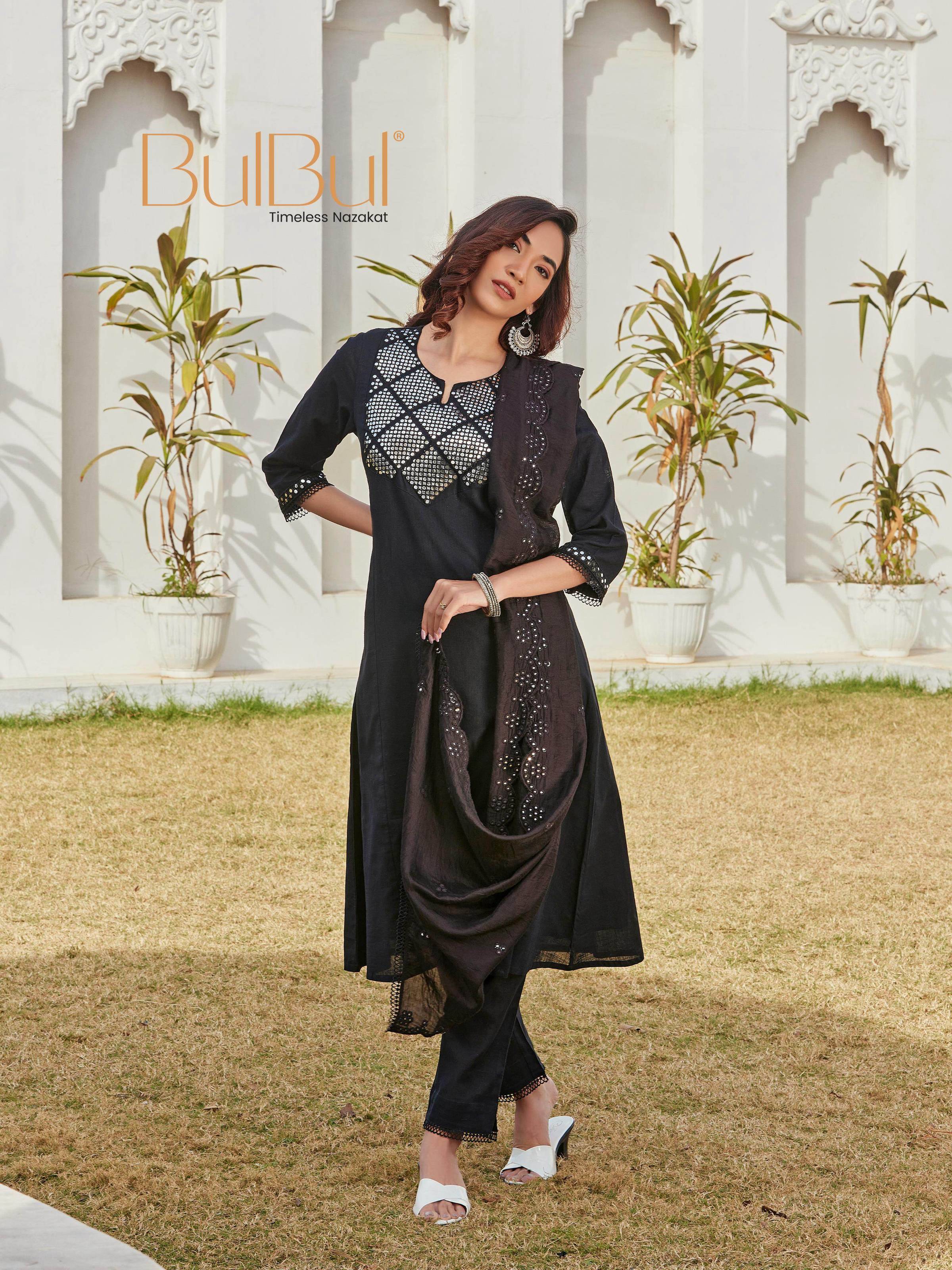 BulBul Maryam Black Cotton Kurta Set with Dupatta