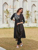 Thumbnail for BulBul Maryam Black Cotton Kurta Set with Dupatta
