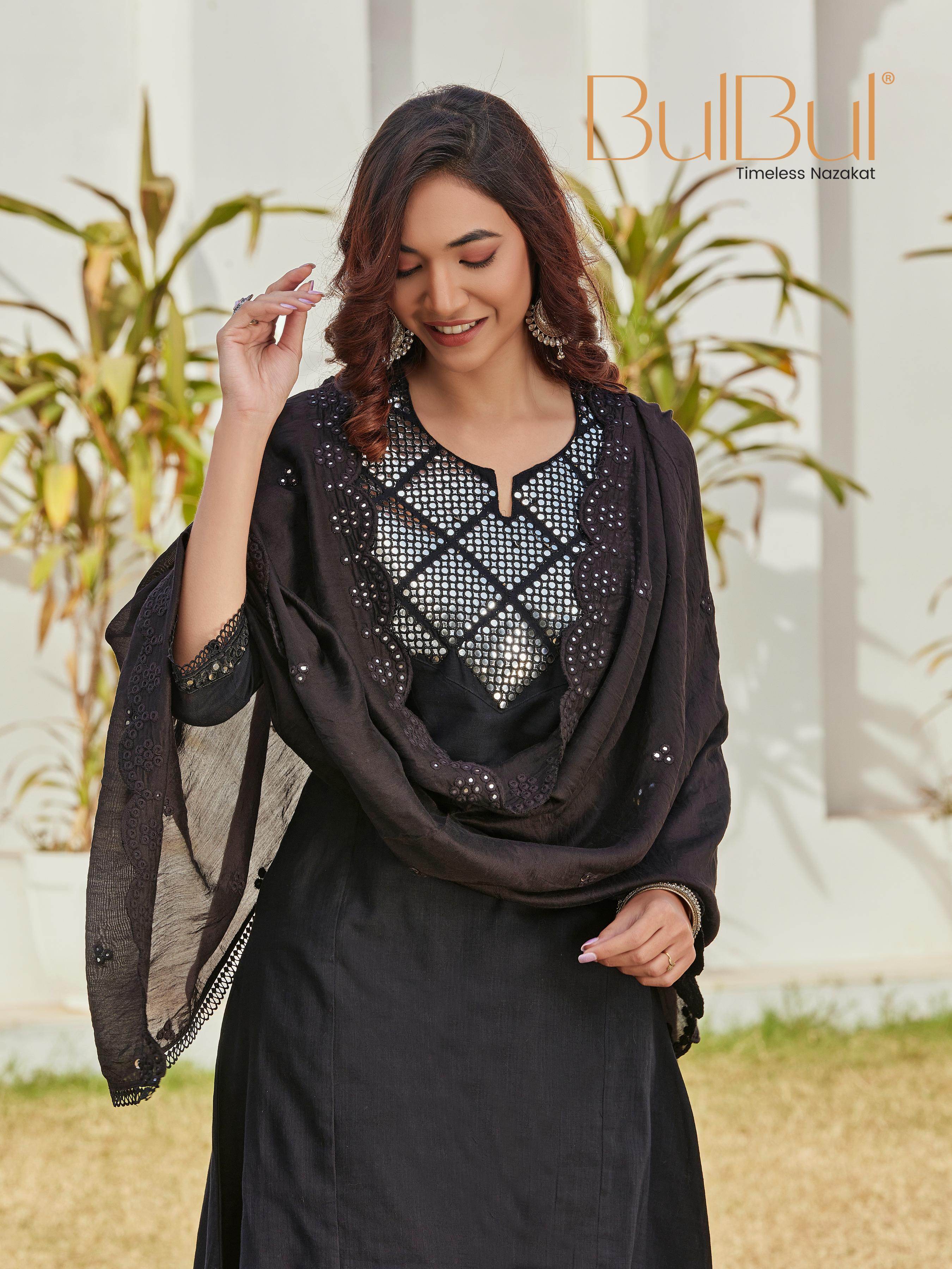 BulBul Maryam Black Cotton Kurta Set with Dupatta