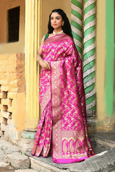 Joban Fashion Pink Soft Pure Handloom Banarasi Silk Saree